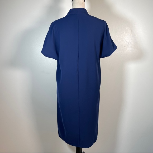 Land's End Navy Blue V Neck Short Cap Sleeve Crepe Shift Dress 4 - Picture 6 of 9